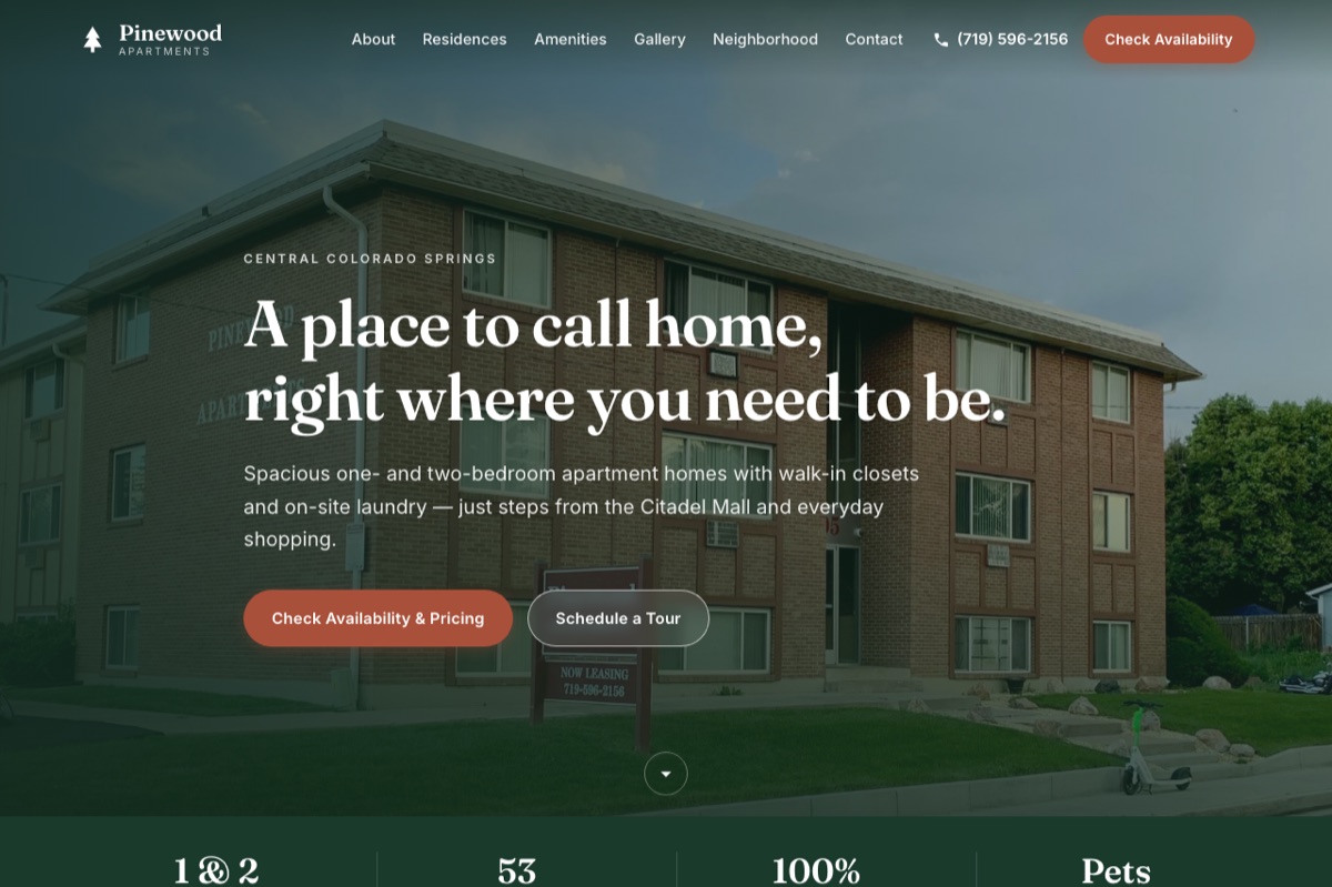 Pinewood Apartments Website Screenshot